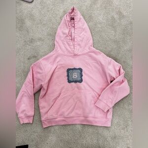 Monag Pink Kids Hoodie with monogrammed patch S, size YS
